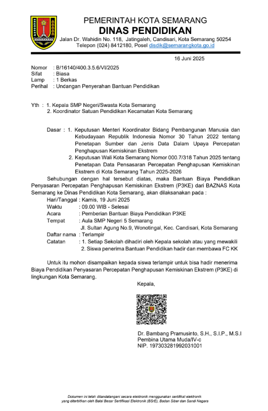 Undangan Penyerahan Bantuan Pendidikan